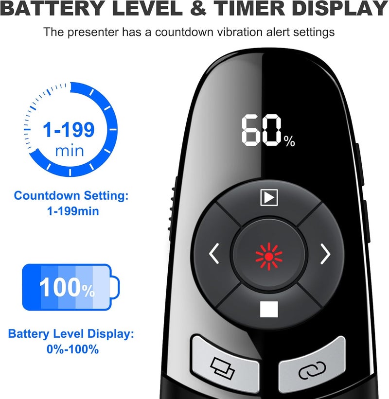 DinoFire USB Type C Presentation Clicker with Battery & Timer Display, Wireless Presenter Remote PowerPoint Clikcer for Mac Computer - Image 2